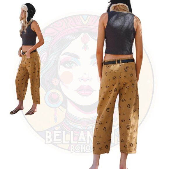 8304 ODDI Caramel Brown Cowboy Western Cropped Cotton Pants - Picture 2 of 2